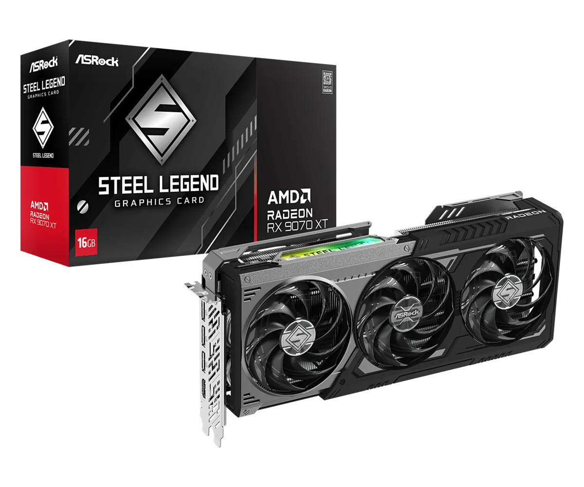 Card màn hình ASROCK AMD Radeon RX 9070 XT Steel Legend Dark 16GB